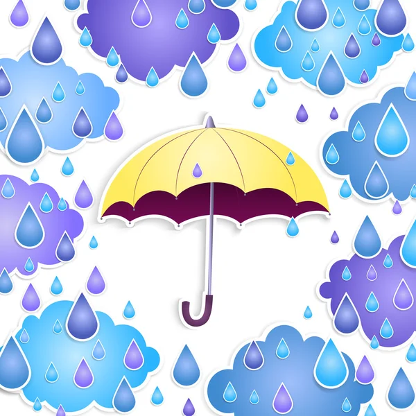 Background with a yellow umbrella and drops — Stock Vector