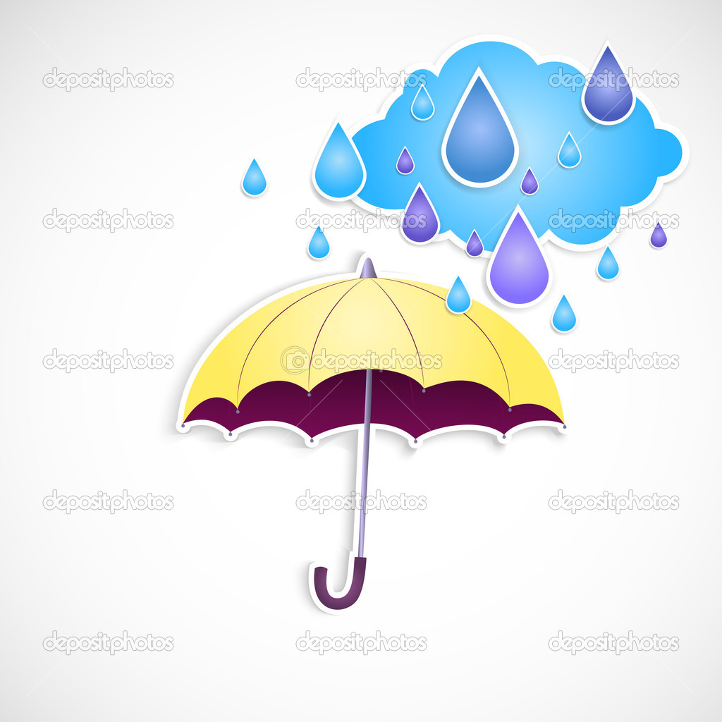 Yellow umbrella and rain isolated