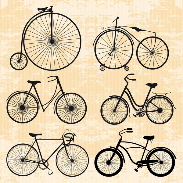 Ensemble de vélos dans un style vintage — Image vectorielle