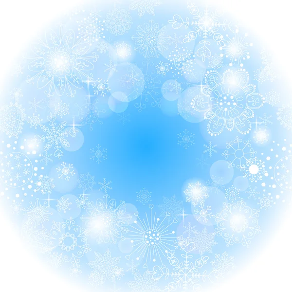 Blauwe sneeuwvlokken licht winter achtergrond — Stockvector