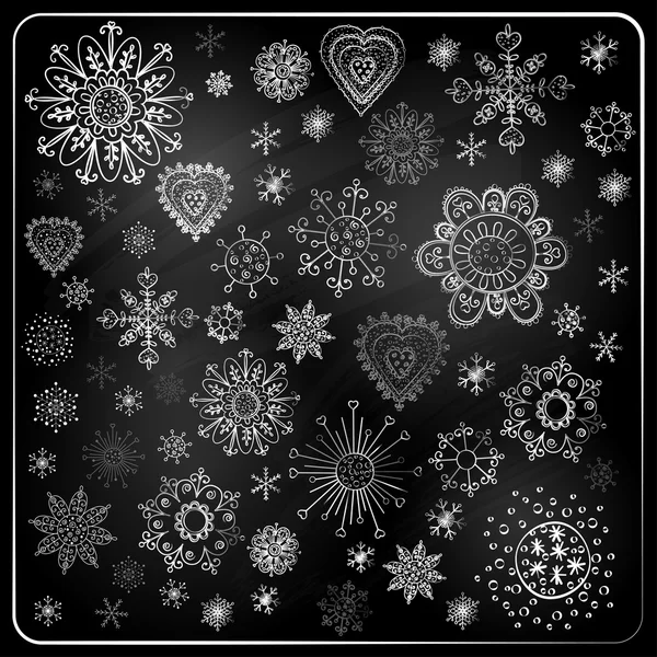 组的雪花，黑板上的纹理 — 图库矢量图片