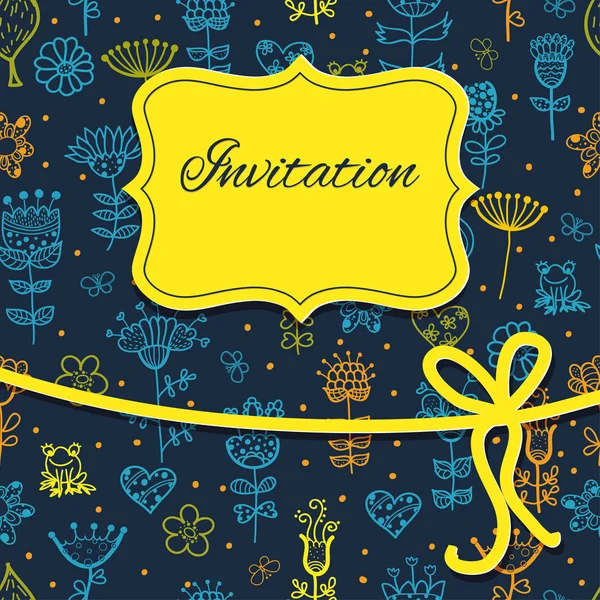 Carte d'invitation florale dessinée à la main — Image vectorielle