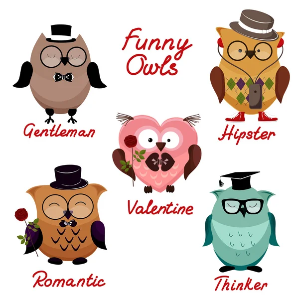 Funny owls. set for your design. — Stock Vector