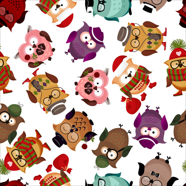 Seamless pattern with funny owls.