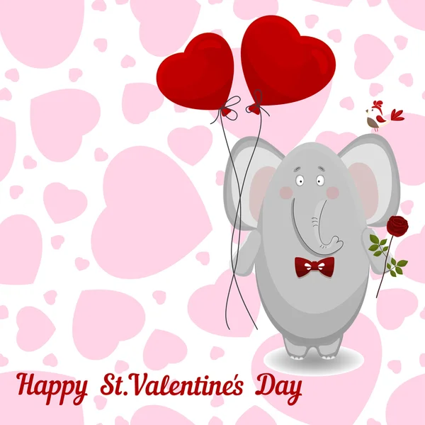 O elefante deseja o dia de Valentim feliz . — Vetor de Stock