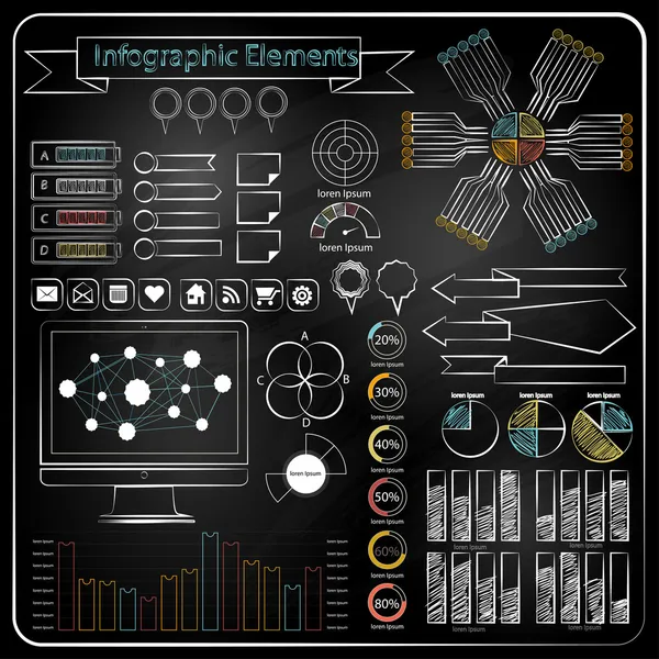 Tavola di gesso doodle web charts vector — Vettoriale Stock