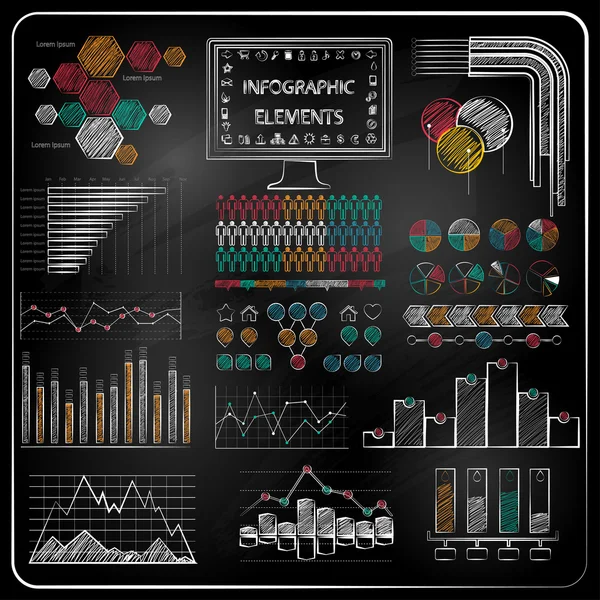 Set van schoolbord infographics en business pictogrammen. — Stockvector