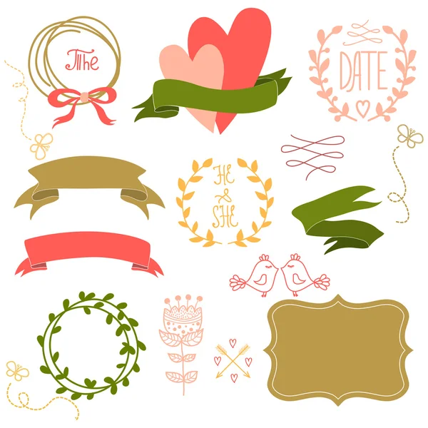 Wedding graphic set, wreath, flowers, arrows — Stock Vector