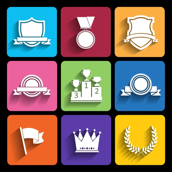 Trophy and awards icons set in flat style — Stock Vector