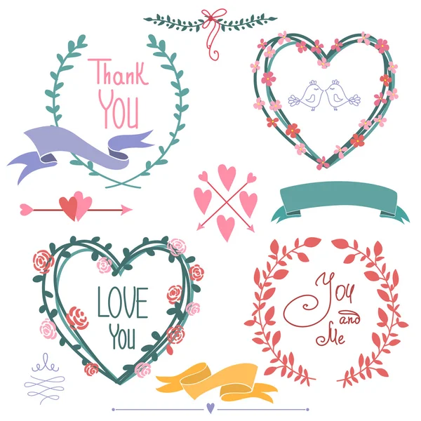 Wedding graphic set, wreath, flowers, arrows — Stock Vector