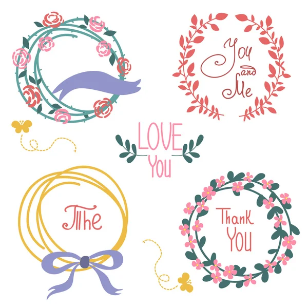 Wedding graphic set, wreath, flowers, arrows — Stock Vector