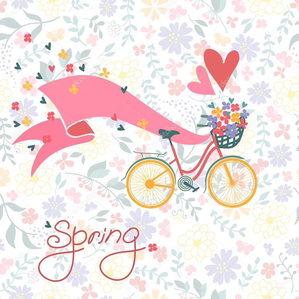 Bicycle with a basket full of flowers.