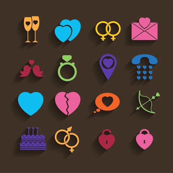 Iconos de amor establecidos en estilo plano . — Vector de stock