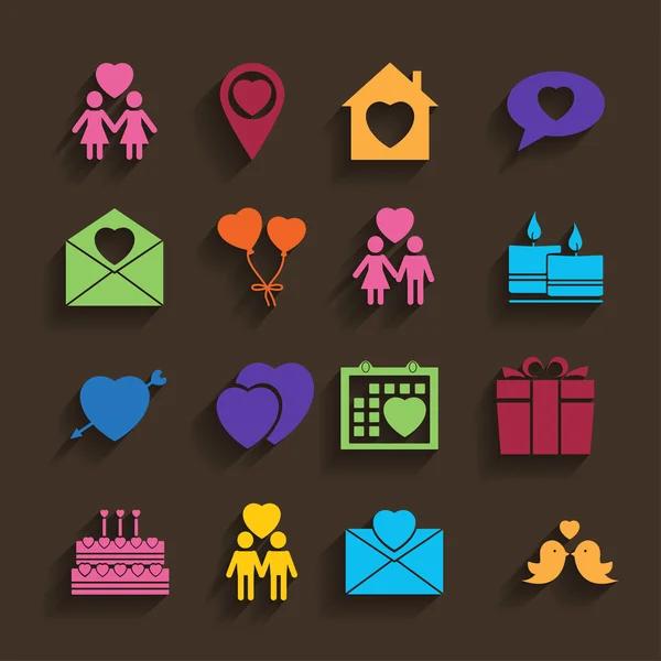 Iconos de amor establecidos en estilo plano . — Vector de stock