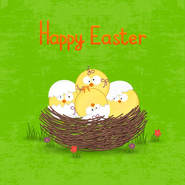 Happy easter kaartsjabloon, mand met eieren — Stockvector