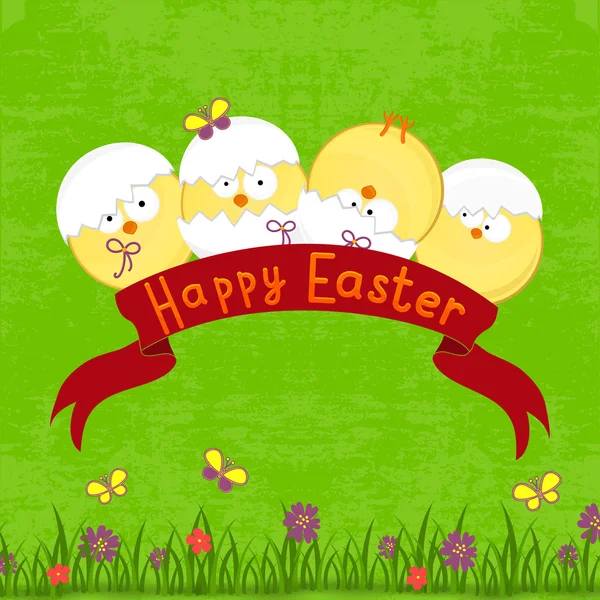 快乐复活节卡片模板，篮子里的鸡蛋 — 图库矢量图片