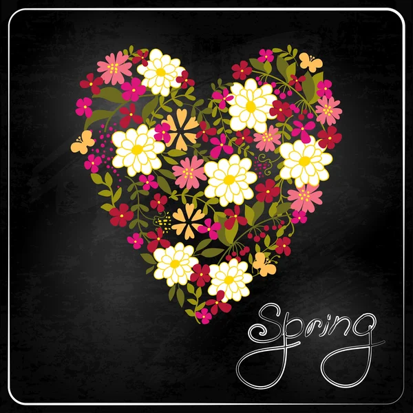 Floral Heart Card. Cute retro flowers. — Stock Vector