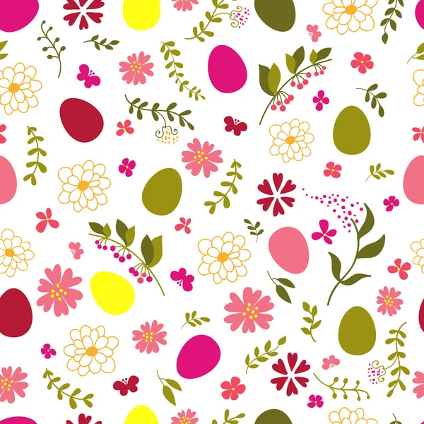 Seamless pattern from eggs and flowers. — Stock Vector