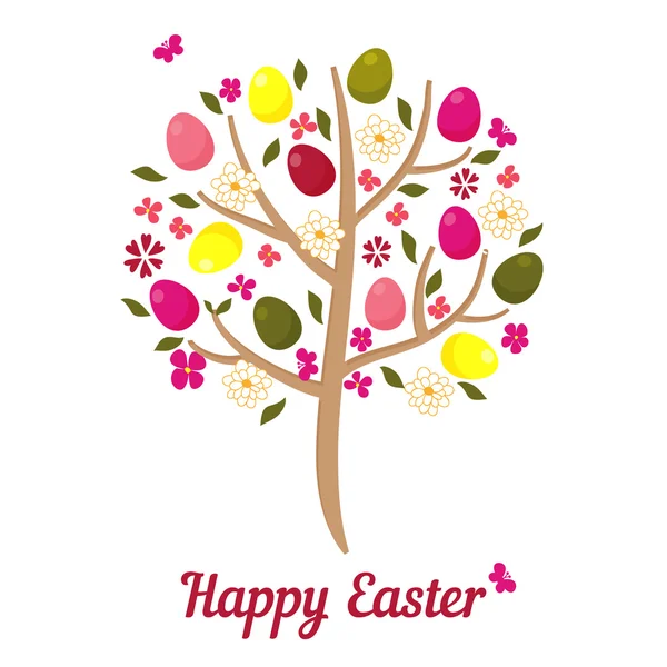 Drzewo Wielkanocne jaja i kwiaty. — Wektor stockowy