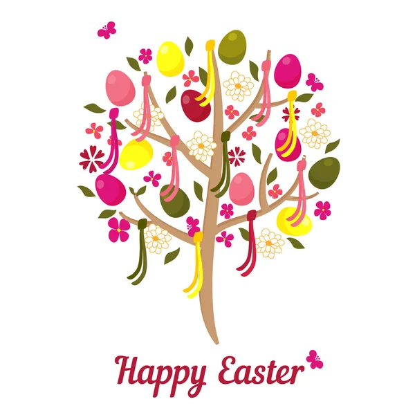 Easter tree with eggs and flowers. — Stock Vector