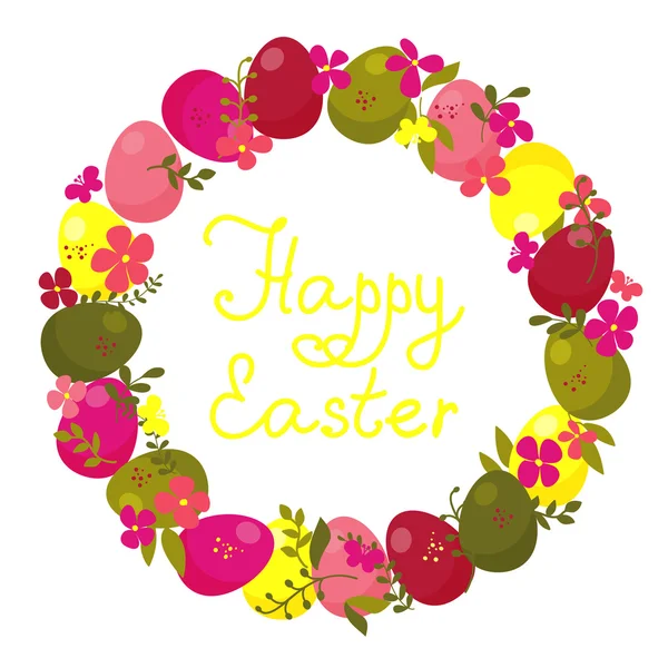 Easter wreath with eggs and flowers. — Stock Vector