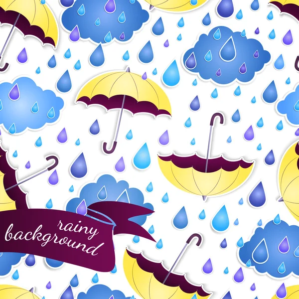 Nahtloser Hintergrund mit Regenschirmen und Regen. — Stockvektor