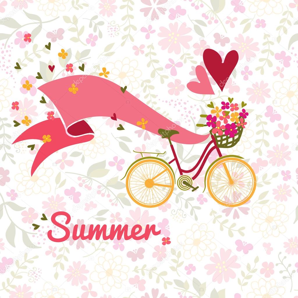 summer, bicycle and flowers background