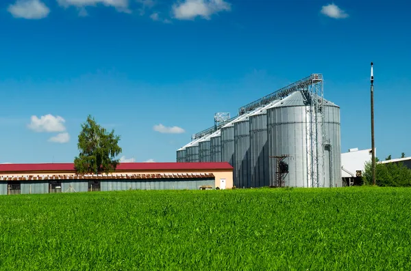 Terras agrícolas e silos — Fotografia de Stock