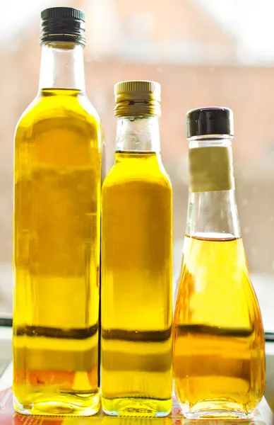 Bottles with olive oil — Stock Photo, Image
