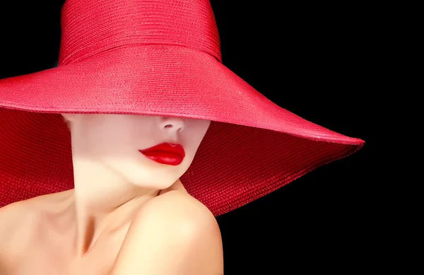 Tvář krásná žena v klobouku — Stock fotografie