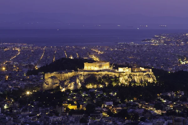 Acrópolis de noche, Atenas, Grecia — Foto de Stock