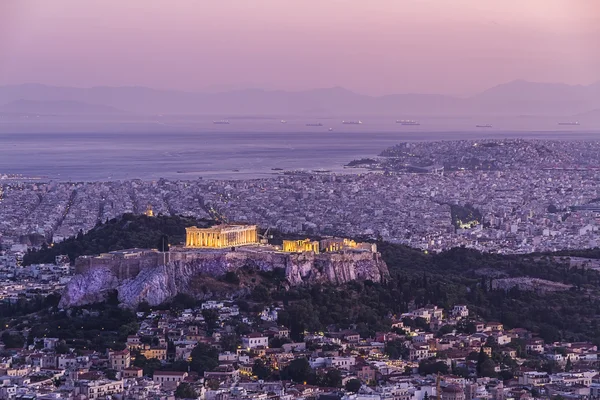 Acrópolis de noche, Atenas, Grecia — Foto de Stock