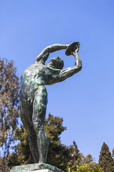 Бронза discobolus з Панатінаїкос Афіни, (що відбулася перша сучасних Олімпійських ігор в 1896 році, у) — стокове фото