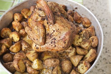 Patatesli kızarmış tavuk.