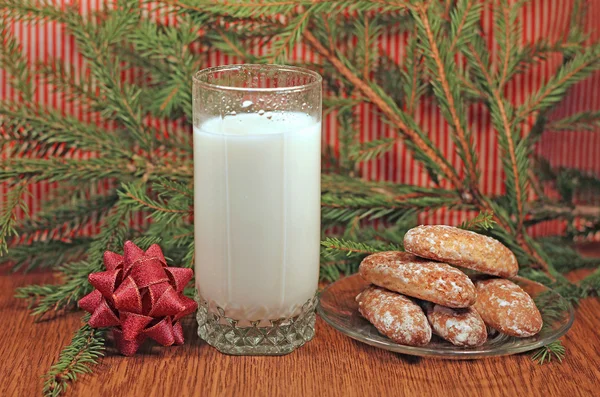 Milk and gingerbread for Santa, close-up — Stock Photo, Image