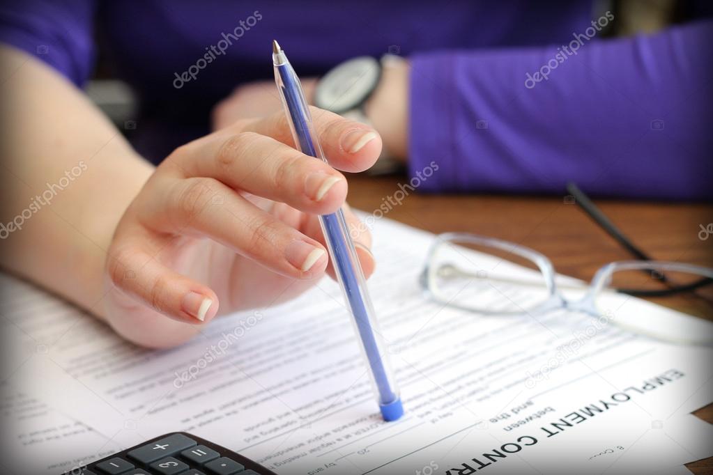 the signing of the employment contract, close-up