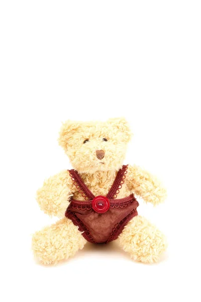 Carino peluche orso in vestiti fatti in casa — Foto Stock