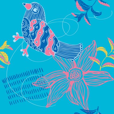 çiçeklerle kuş sorunsuz arka plan