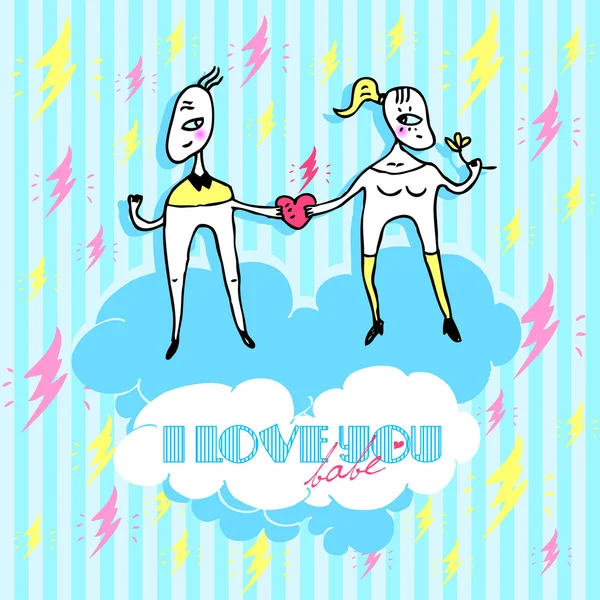 Couple Love Rock 'n' Roll Card With Lightnings — стоковый вектор