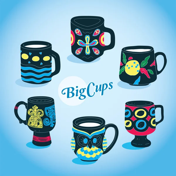 Vector Beautiful Big Cups Collection — Stock Vector