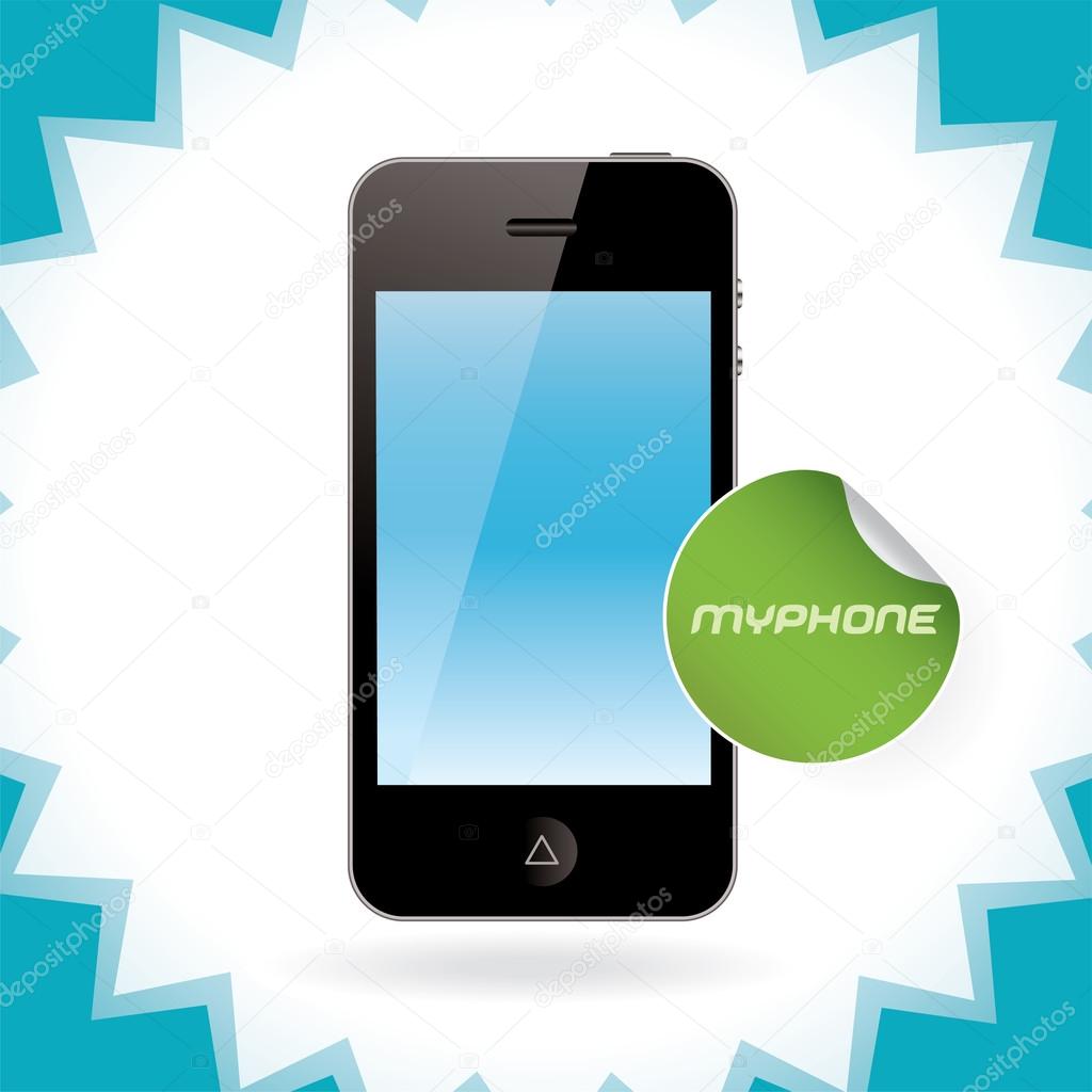Mobile Phone, Iphone - style gadget Illustration, Icons, Logo, Sign, Badge With Sticker