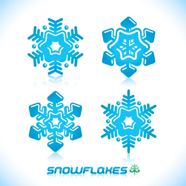 Glossy Modern Blue Snowflakes Illustration, Icon, Badge, Label, Sign, Emblem — Stock Vector