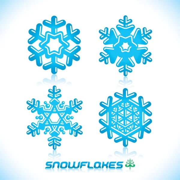 Glossy Modern Blue Snowflakes Illustration, Icon, Badge, Label, Sign, Emblem — Stock Vector