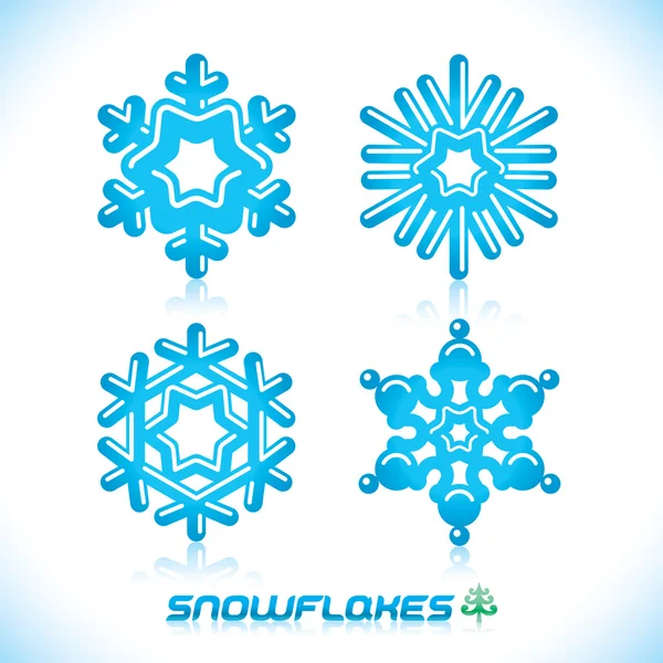 Glänsande moderna blå snöflingor illustration, ikon, badge, etikett, sign, emblem — Stock vektor