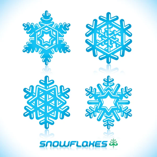 Glänsande moderna blå snöflingor illustration, ikon, badge, etikett, sign, emblem — Stock vektor