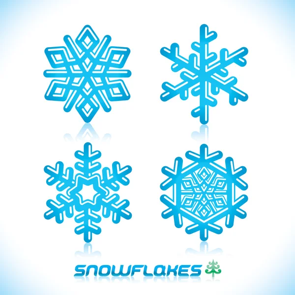 Illustrazione moderna lucida dei fiocchi di neve blu, icona, distintivo, etichetta, segno, emblema — Vettoriale Stock