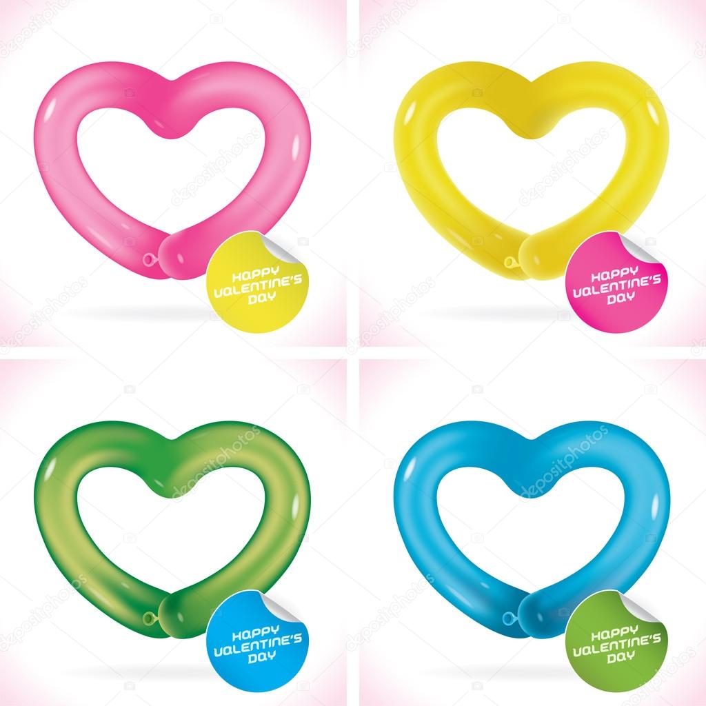 Glossy Balloon Happy Valentines Day Greeting Card with Heart, Icons, Button, Sign, Symbol, Logo for Baby, Family, Children, Teenager