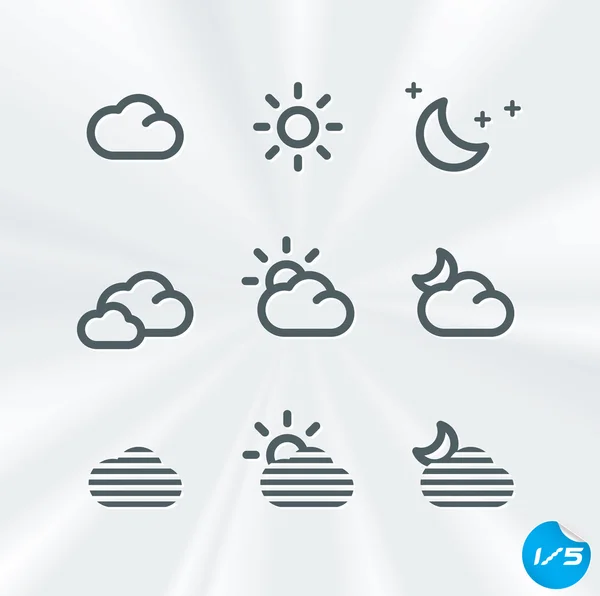 Collezione di icone meteo vettoriali, Pulsante, Segno, Simbolo, Emblema, Adesivo, Badge, Logo per Web Design, Interfaccia utente, Bambino, Bambini — Vettoriale Stock