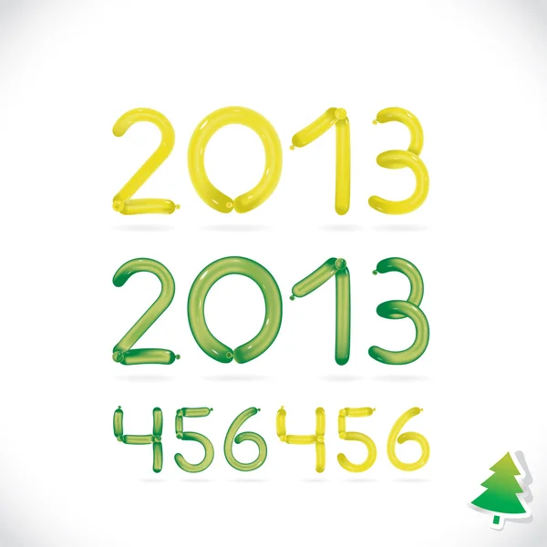 光沢のあるバルーン新年あけましておめでとうございます日付、図、桁、番号、記号、アイコン、記号、赤ちゃんのためのロゴ、家族の休日 — ストックベクタ