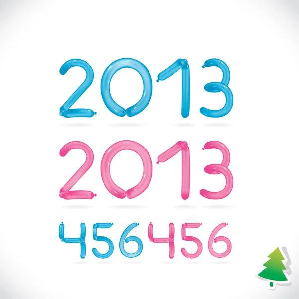 光沢のあるバルーン新年あけましておめでとうございます日付、図、桁、番号、記号、アイコン、記号、赤ちゃんのためのロゴ、家族の休日 — ストックベクタ